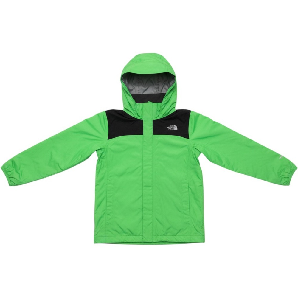 The North Face Boys Medium 10/12 Green Black Hooded Rain Jacket Windbreaker